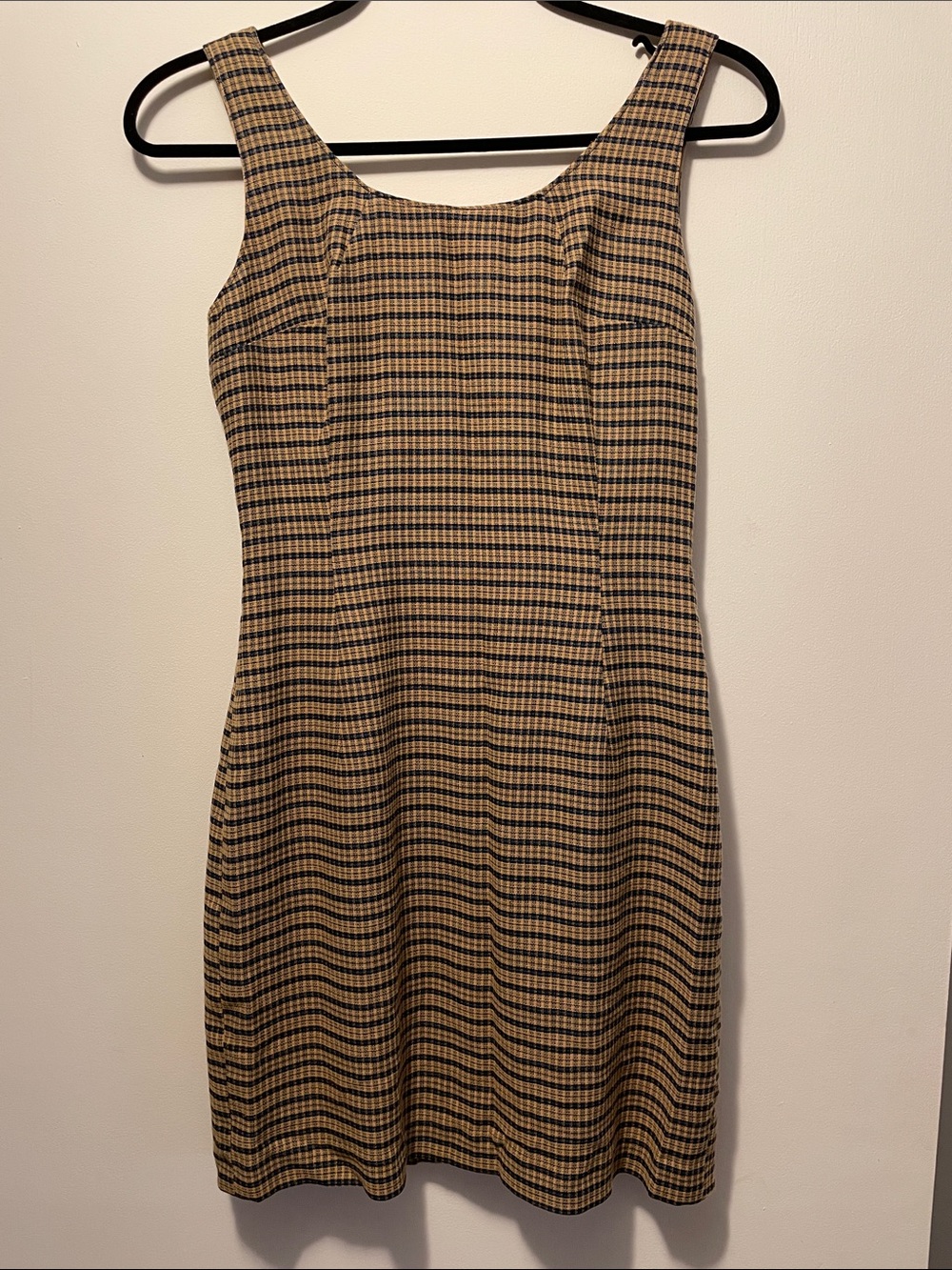 S.    UNIQUE  Plaid Sleeveless Mini Dress in Corn Yellow & Navy